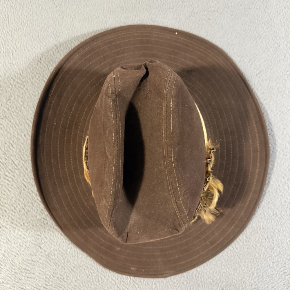 Vintage Artel 7 1/2 Men's Brown Leather Cowboy Indiana Jones Western Hat Feature